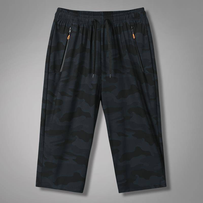 Ice silk cropped pants men's 2024 summer loose thin horse pants sports casual large size straight dry shorts