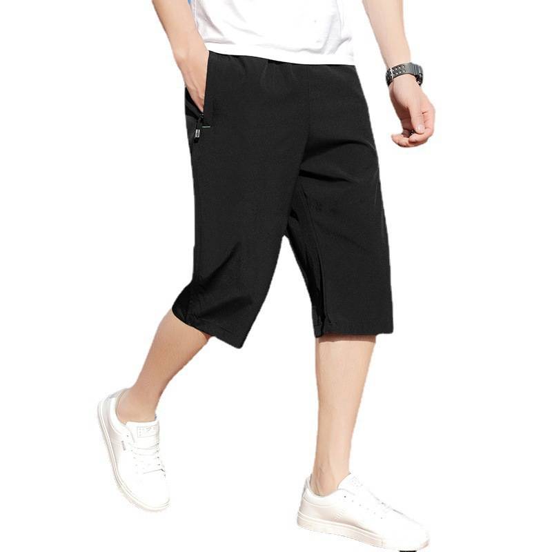 Crimson pants men's summer ice silk fast dry short pants thin loose casual sports pants wearing horse pants 7 points middle pants