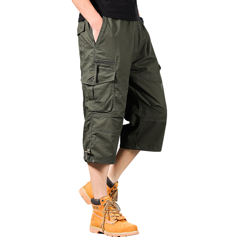 Luo Meng summer men's cropped pants dad dad pure cotton shorts middle -aged loose casual pants big pants big pants 7 points horse pants