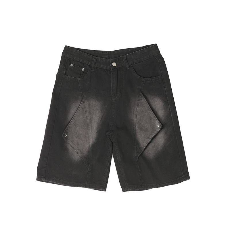 American deconstructed denim shorts men's summer tide design sense casual stitching loose versic straight straight pants pants