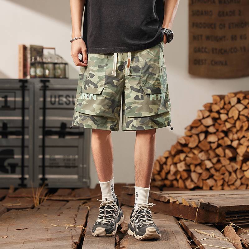 New big size casual shorts boys in summer thin five -point horse pants camouflage loose men's sports worker trousers