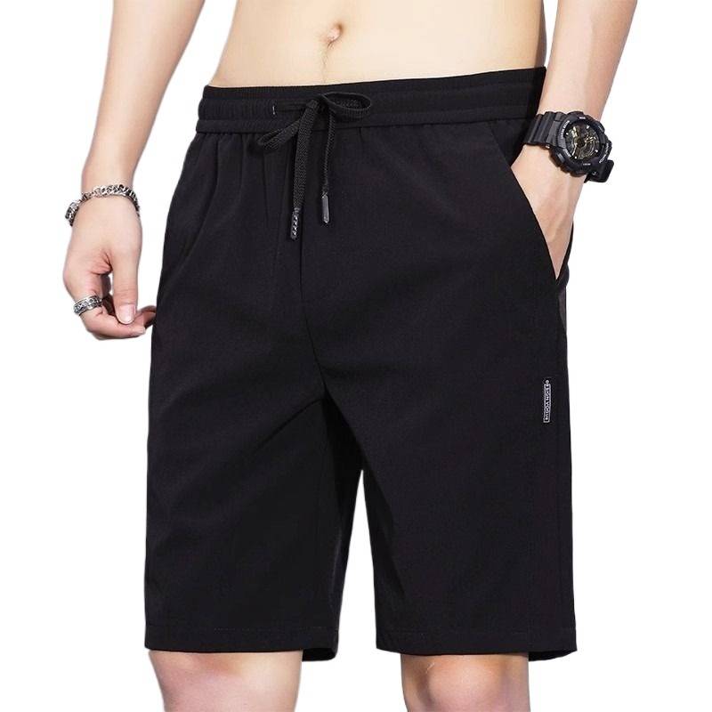 Summer thin five -point five -point ice silk casual shorts men's big pants sand beach pants wearing horse pants 4 points library