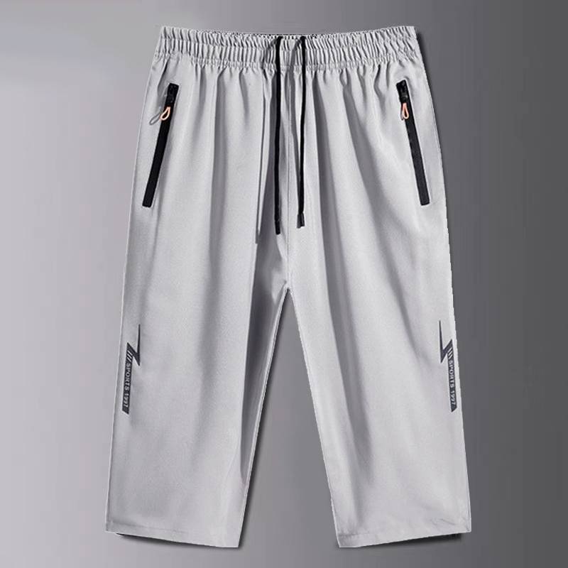 Clear warehouse leaky summer ice silk cropped pants men's running sports shorts pocket zipper fast dry casual six -point horse pants
