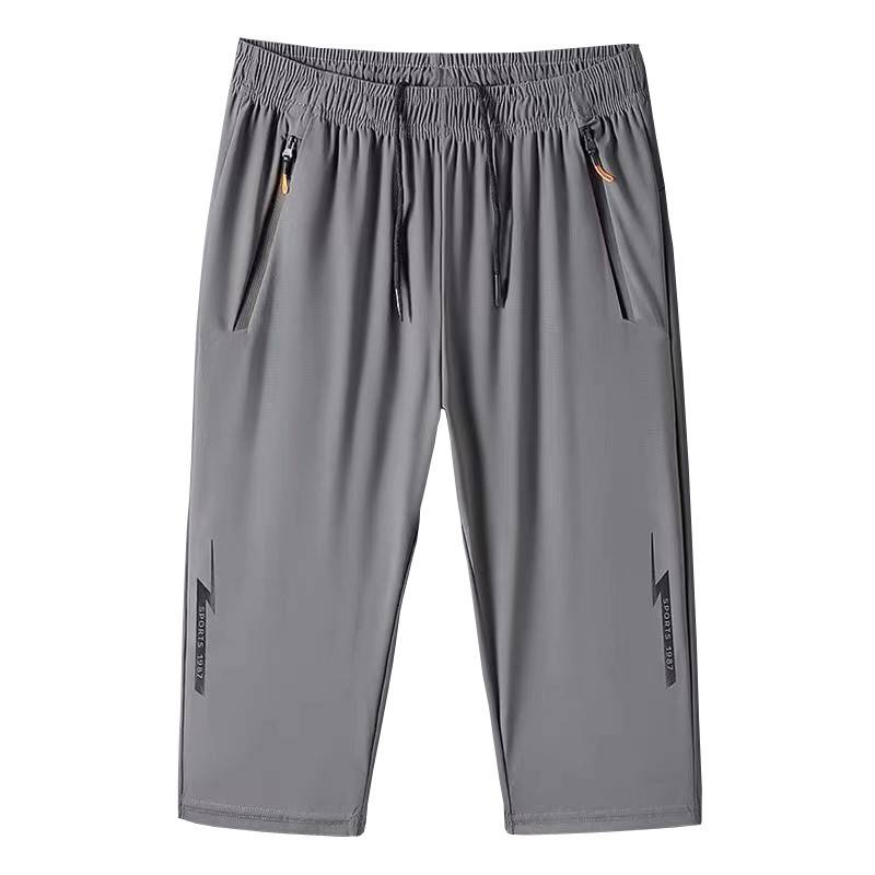 Clear warehouse leaky summer ice silk cropped pants men's running sports shorts pocket zipper fast dry casual six -point horse pants