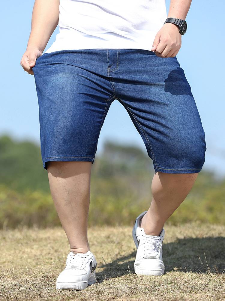 Summer thin denim shorts, men's loose straight tube plus fertilizer, size, middle -aged sports pants pants and pants