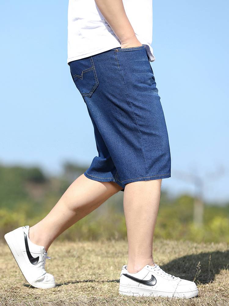 Summer thin denim shorts, men's loose straight tube plus fertilizer, size, middle -aged sports pants pants and pants
