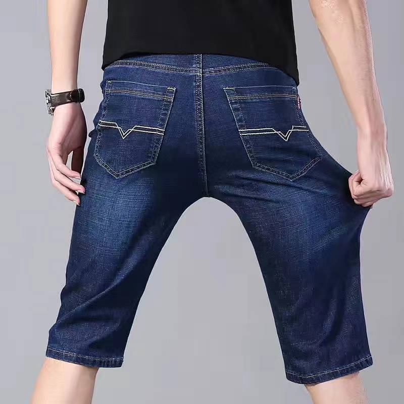 Summer men's denim short pants male loose straight straight thin elastic pants casual pants pants, cropped horse pants washing