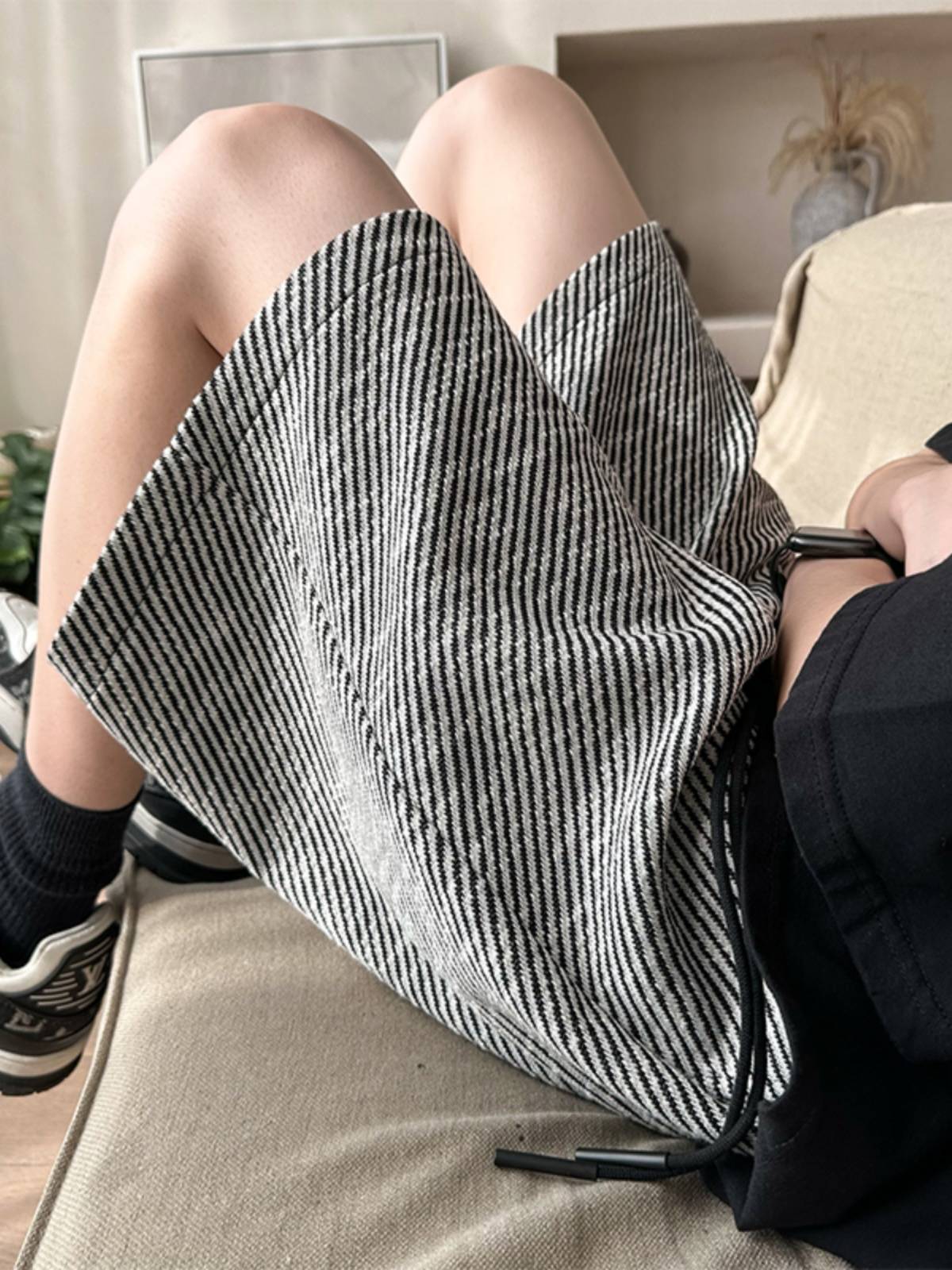 American -style striped shorts men's summer thin tide brand horse pants casual oversize pajamas home five 5 points pants