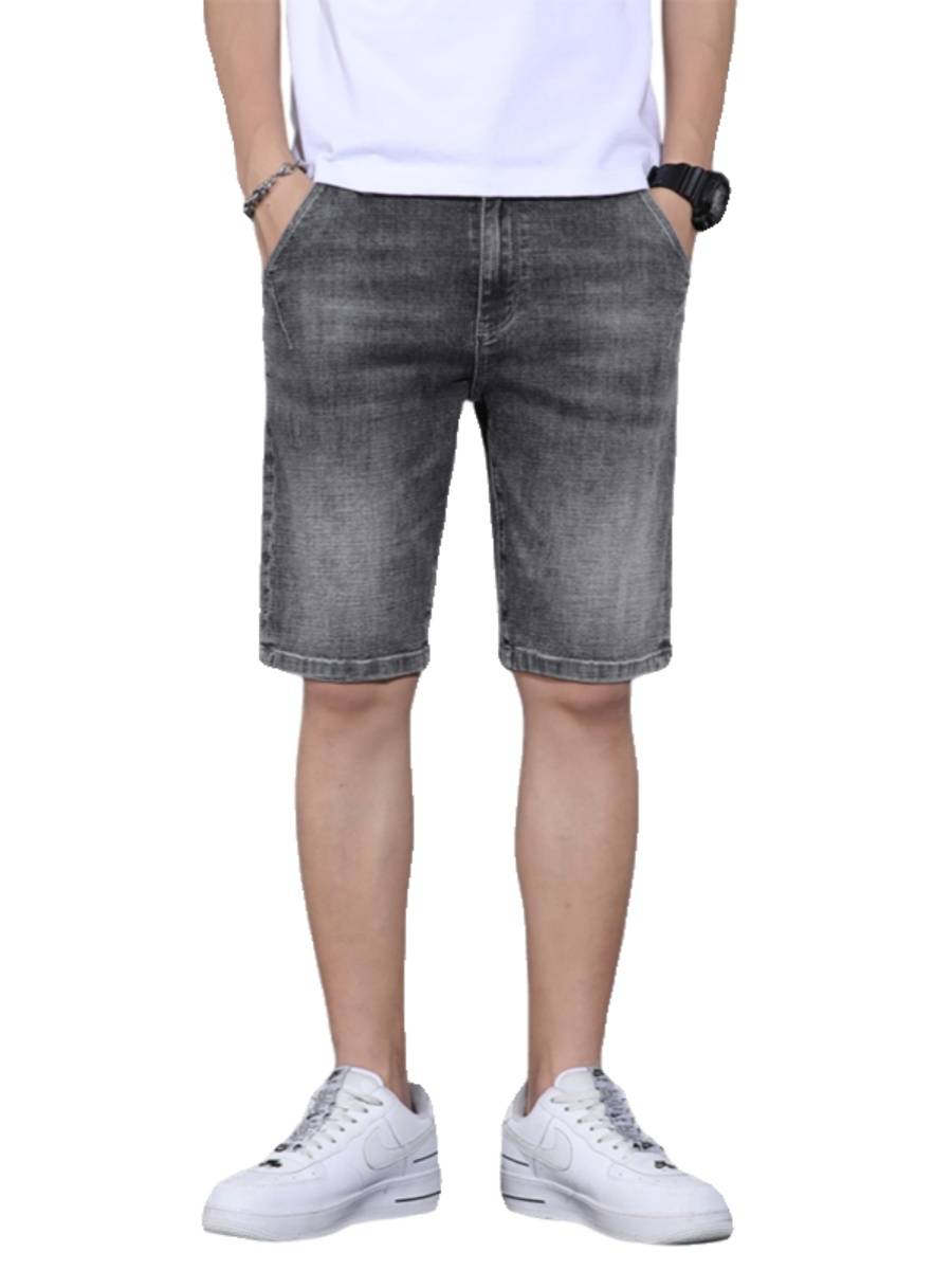 Summer denim shorts, men's thin casual wild wear resistance, size zipper elastic embroidered horses pants penta pants