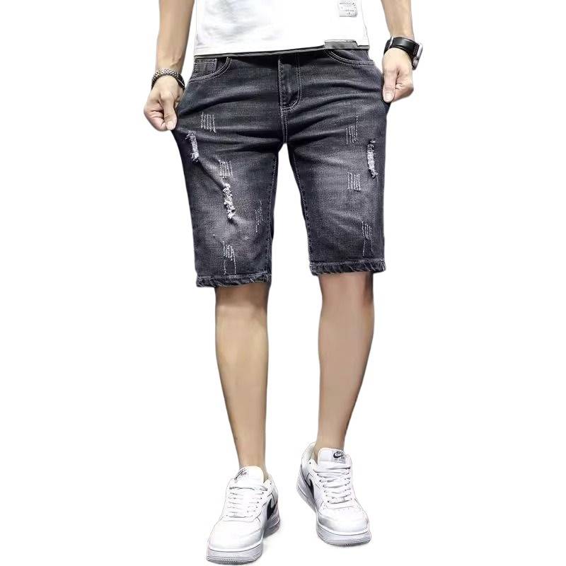 Summer thin elastic big size denim shorts, men's pornographic slim -fitting straight pants, men's leisure horse pants