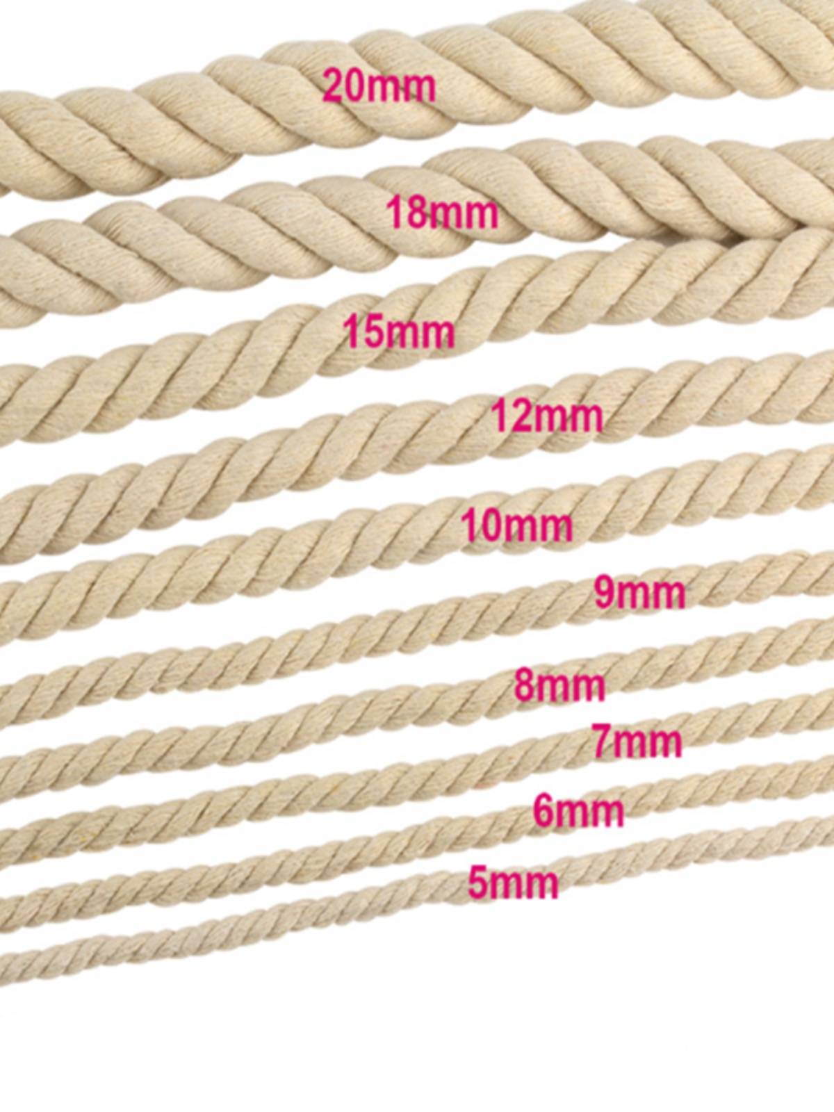 Three -stranded cotton rope DIY handmade cotton wire thick twist tingle band rice white cotton hemp rope bundle rope woven rope