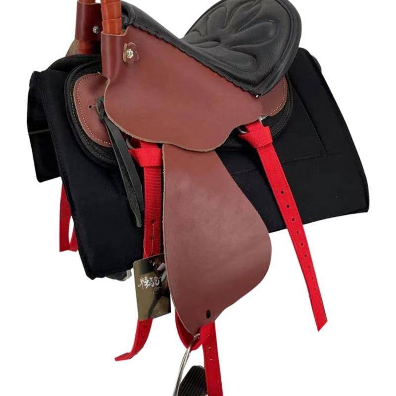 Pump-up little cow-skin saddle red + full-wire fittings