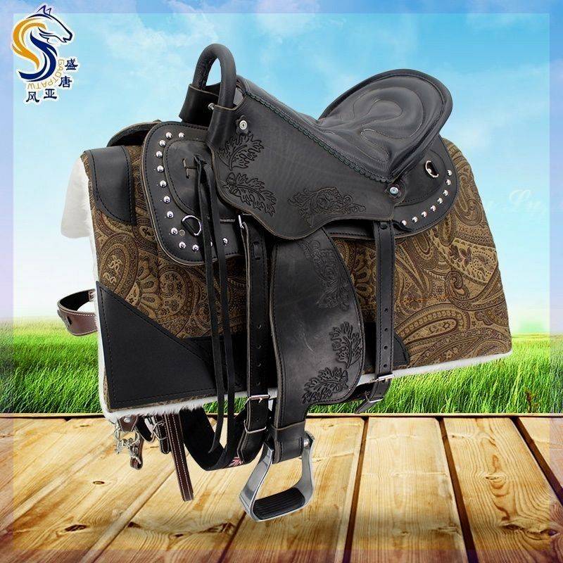 2024 Newly upgraded saddling full set of cowhide carving endurance saddle size short saddles, equestrian supplies