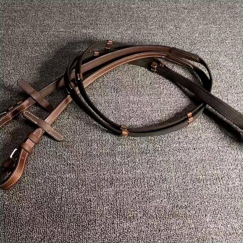 2024 new pure cowhide water reins, iron non -slip reins British equestrian big size nasal leather horses equipment