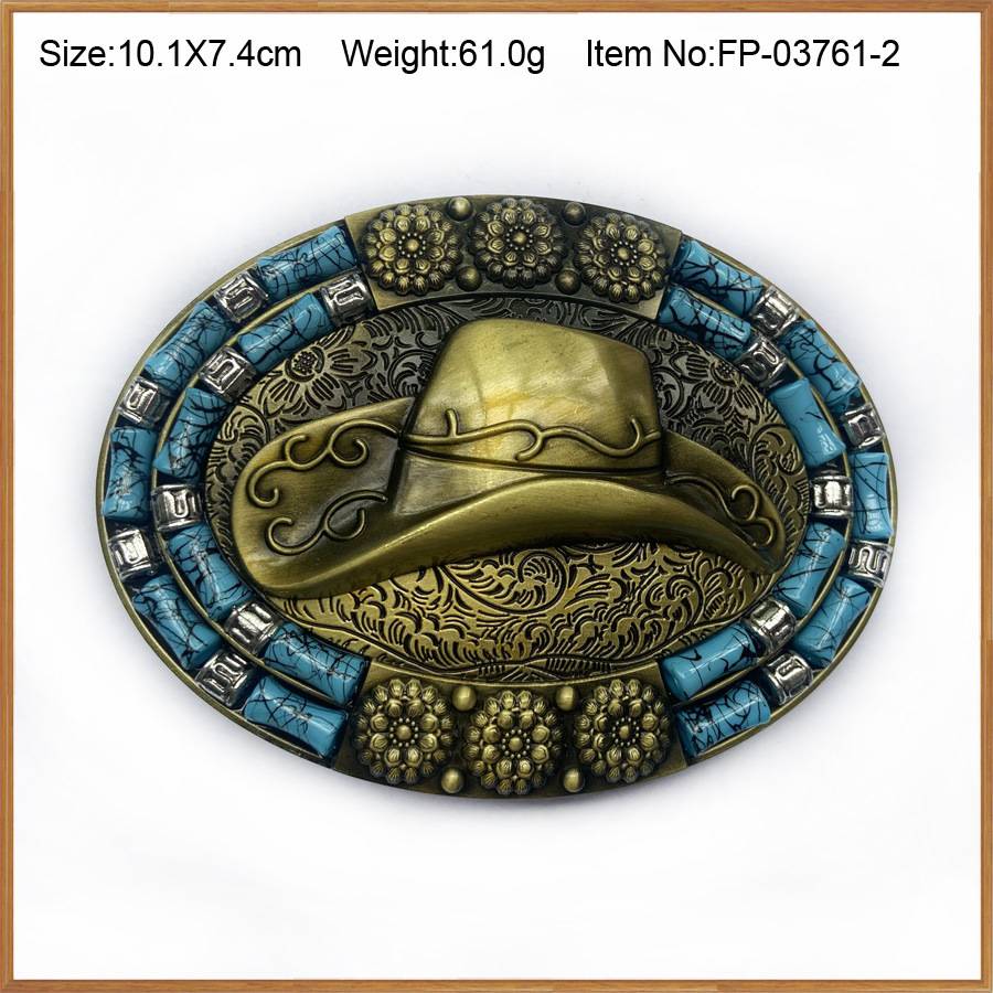 Metal belt buckle pine stone beads ethnic style retro ancient cattle horse skull men's waist band denim hat decoration smooth buckle