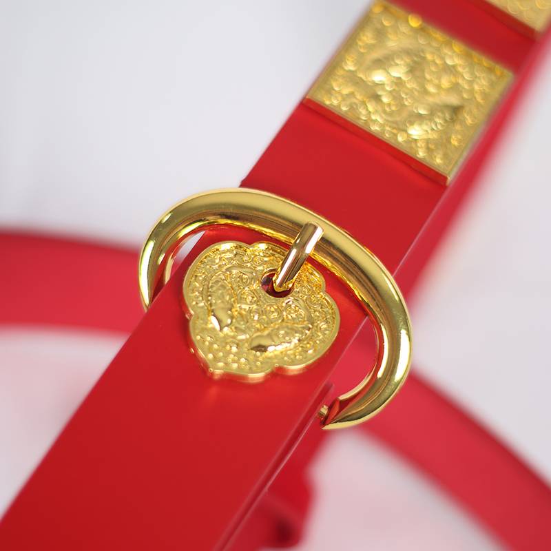[【【] Hanfu Song system with Pisces with two red doubles with red double buckle single -tailed leather belt