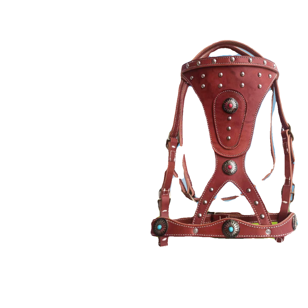 Pure leather horseshuto tourist attractions horse head set leather, handmade handmade horseshler reins chewed horse horses