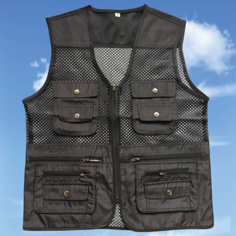 Summer thin net vest men's multi -pocket vest photography fishing vest middle elderly loose and breathable vest