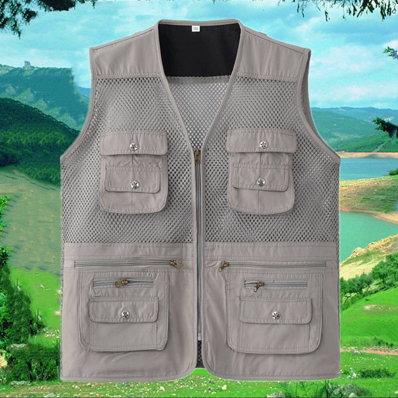 Summer thin net vest men's multi -pocket vest photography fishing vest middle elderly loose and breathable vest