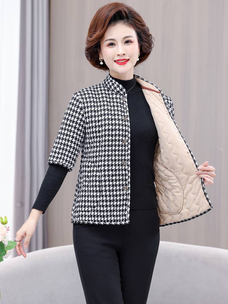 Mom in autumn and winter camel vest thickened warm inner cotton jacket middle -aged and elderly women's horses clip flower color cotton jacket