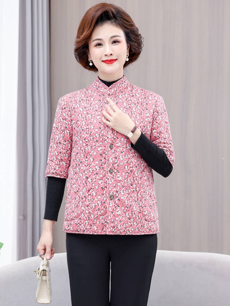 Mom in autumn and winter camel vest thickened warm inner cotton jacket middle -aged and elderly women's horses clip flower color cotton jacket