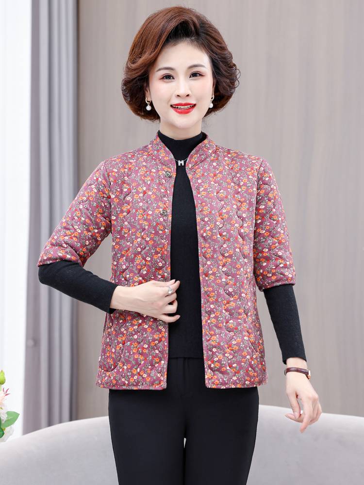 Mom in autumn and winter camel vest thickened warm inner cotton jacket middle -aged and elderly women's horses clip flower color cotton jacket