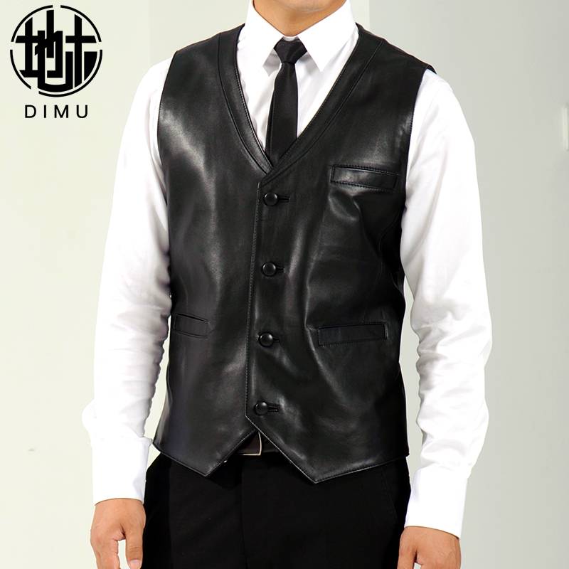 Di wood leather vest men's head layer of sheepskin vest, Korean version slim tide feel super soft leather horse clip