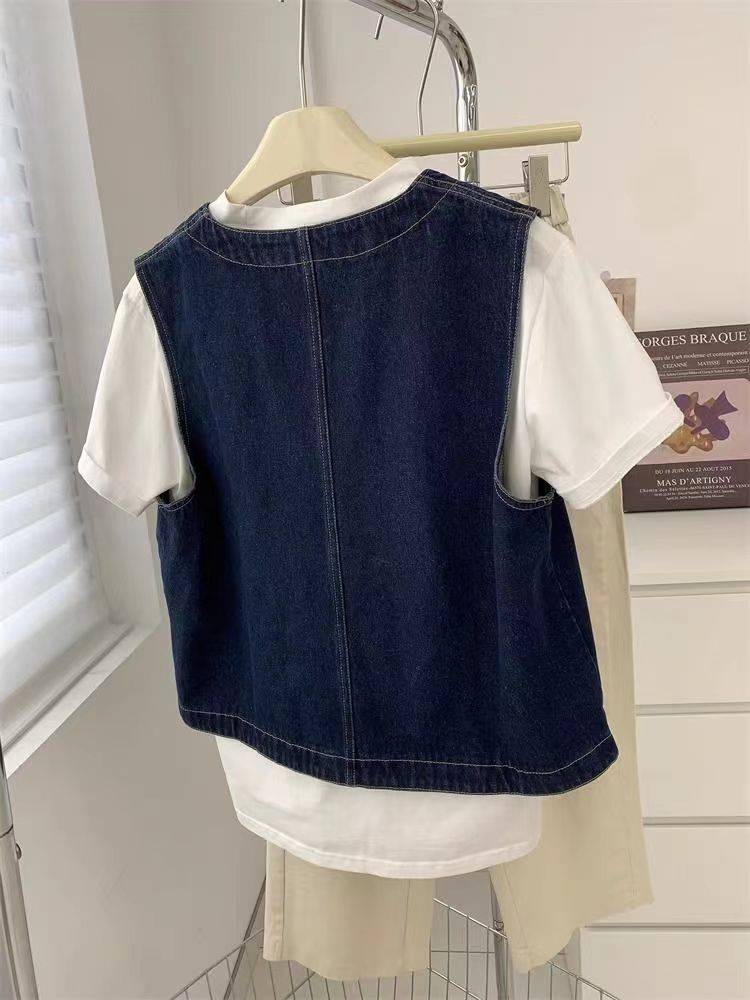 Brand discount store counter genuine women's denim vest female small casual foreign sleeveless top tide
