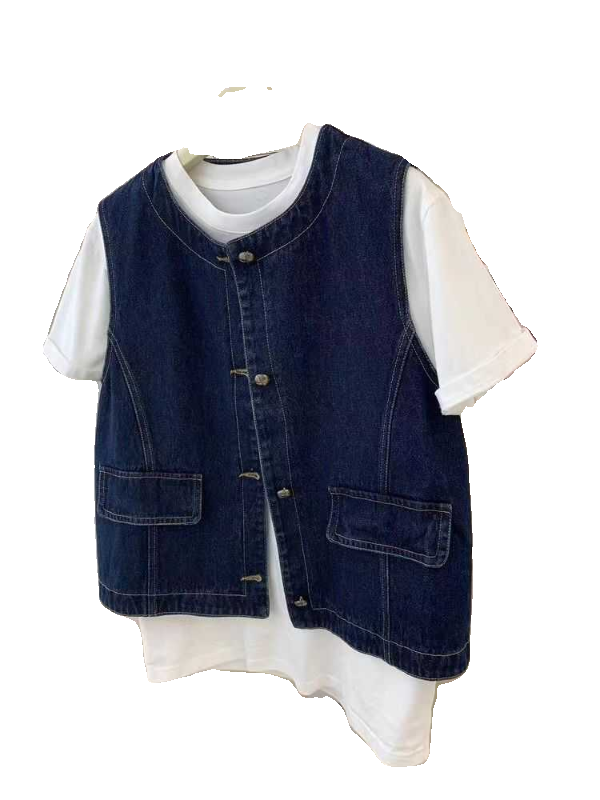 Brand discount store counter genuine women's denim vest female small casual foreign sleeveless top tide