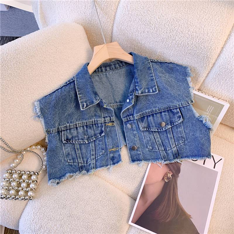 Shawon denim jacket female summer thin with dress 2024 new sleeveless vest short outer jacket