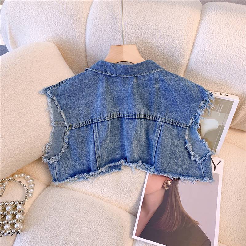 Shawon denim jacket female summer thin with dress 2024 new sleeveless vest short outer jacket
