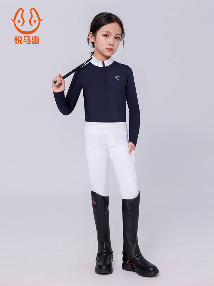 Yuema Hui Spring Summer Equestrian T -shirt, Wet Inhalery and breathable Children's Ladies Training High Bomb Riding Clothing Clothing