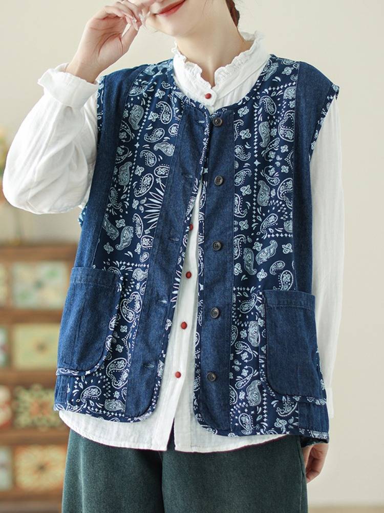 Yunnan minority wind denim vest vest female spring and summer new sleeveless outside shirt shirt top jacket thin