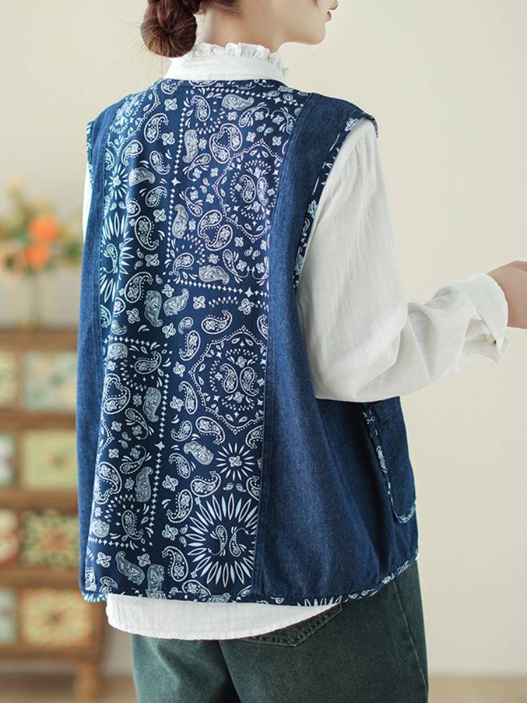 Yunnan minority wind denim vest vest female spring and summer new sleeveless outside shirt shirt top jacket thin