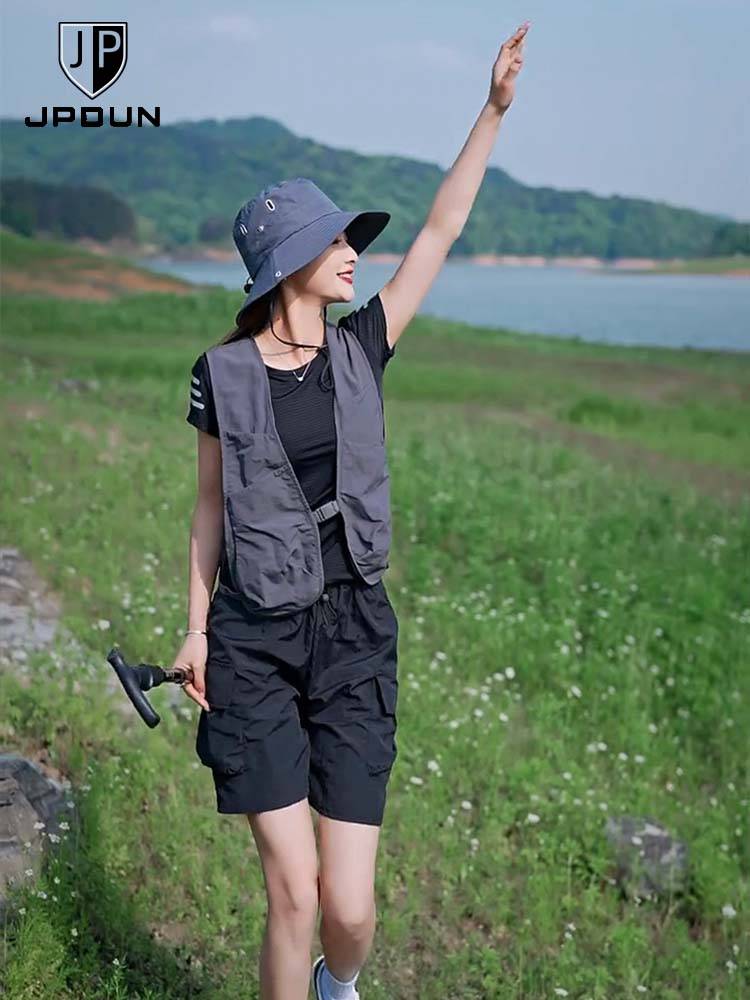 Jpdun/vest women's 2024 new thin summer sleeveless shoulder outdoor mountaineering hobblestone