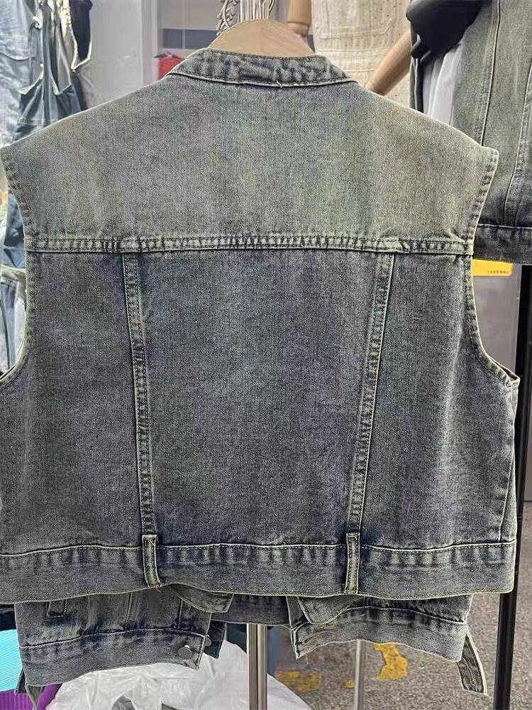 Cowboy vest female summer American retro sleeve -frying shoulder vest, horseshop car cars, handsome short jacket, jacket