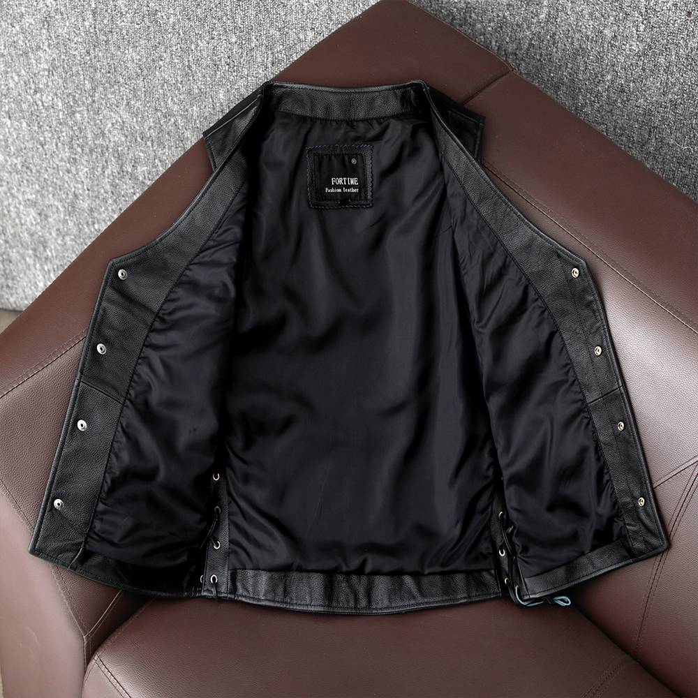 Harley locomotive vest pure head layer cowhide leather leather leather clothes men's short ride vest back skull reflection