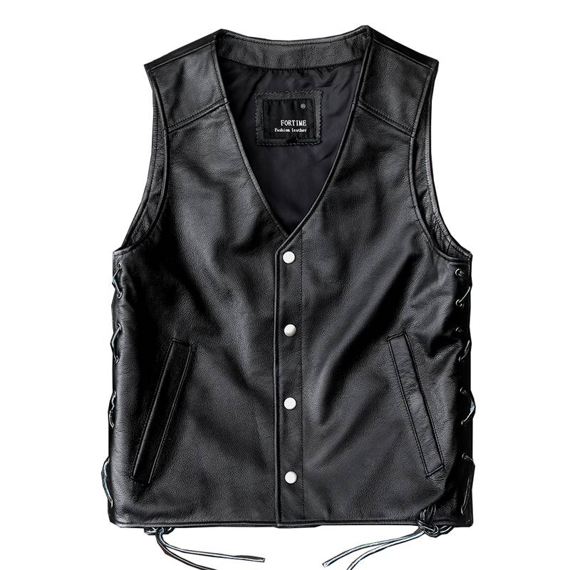 Harley locomotive vest pure head layer cowhide leather leather leather clothes men's short ride vest back skull reflection