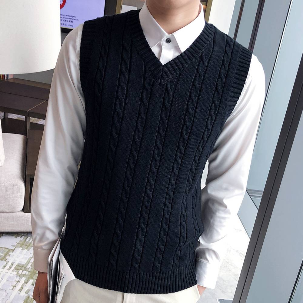 Autumn and winter Twita wool vest v -neck men with thickened velvetless knitted sweater vest sweater horses pinch hair shoulder shoulders