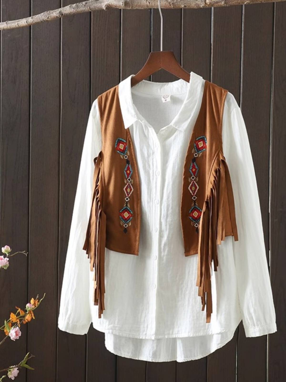Bohemian national style suede vest female summer 2024 new large size running retro vest short top