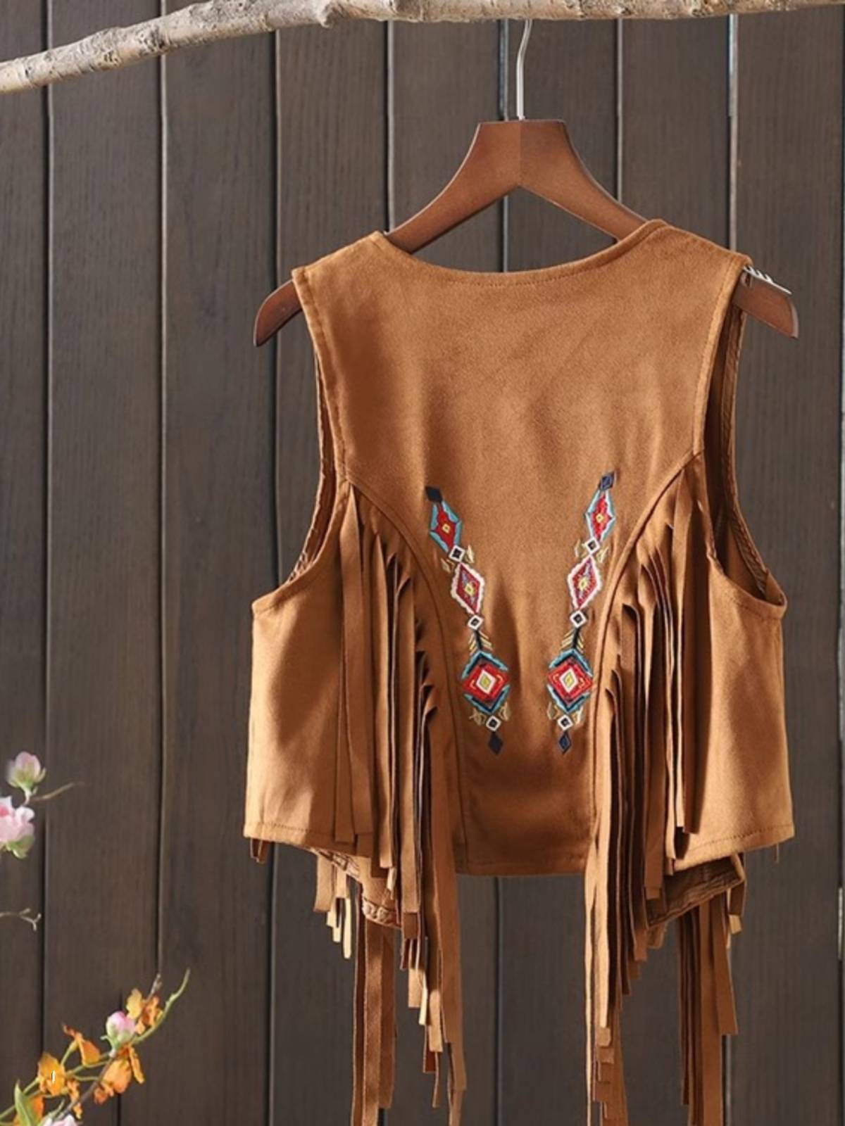 Bohemian national style suede vest female summer 2024 new large size running retro vest short top