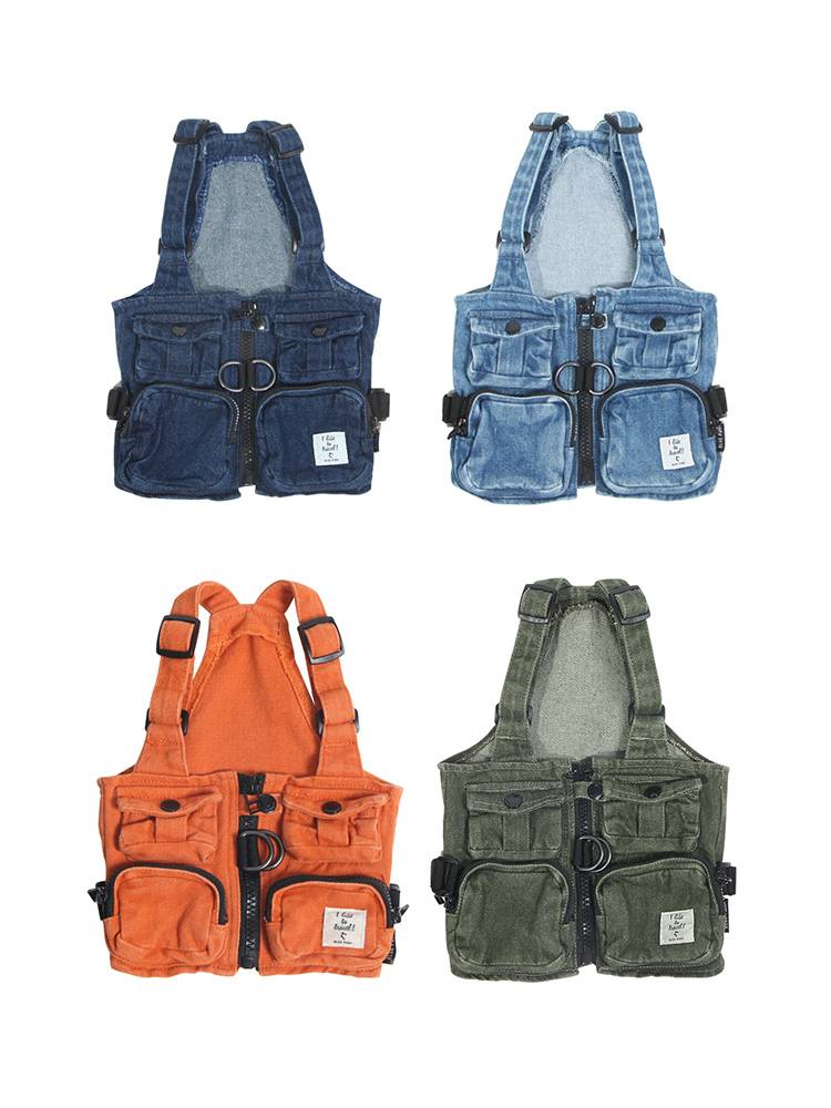 blueport Pet dog clothes Small and medium -sized dog work vest, multi -bags of vests, fashion heavy water, wash spring and autumn clothing