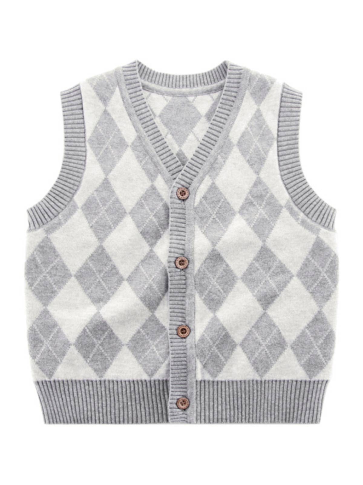 Outlets brand discount mid-girl boys vest V-neck rhombus cardigan vest knit sweater 90-170