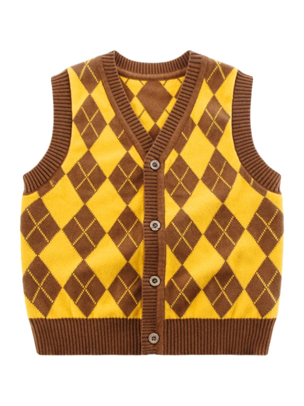 Outlets brand discount mid-girl boys vest V-neck rhombus cardigan vest knit sweater 90-170