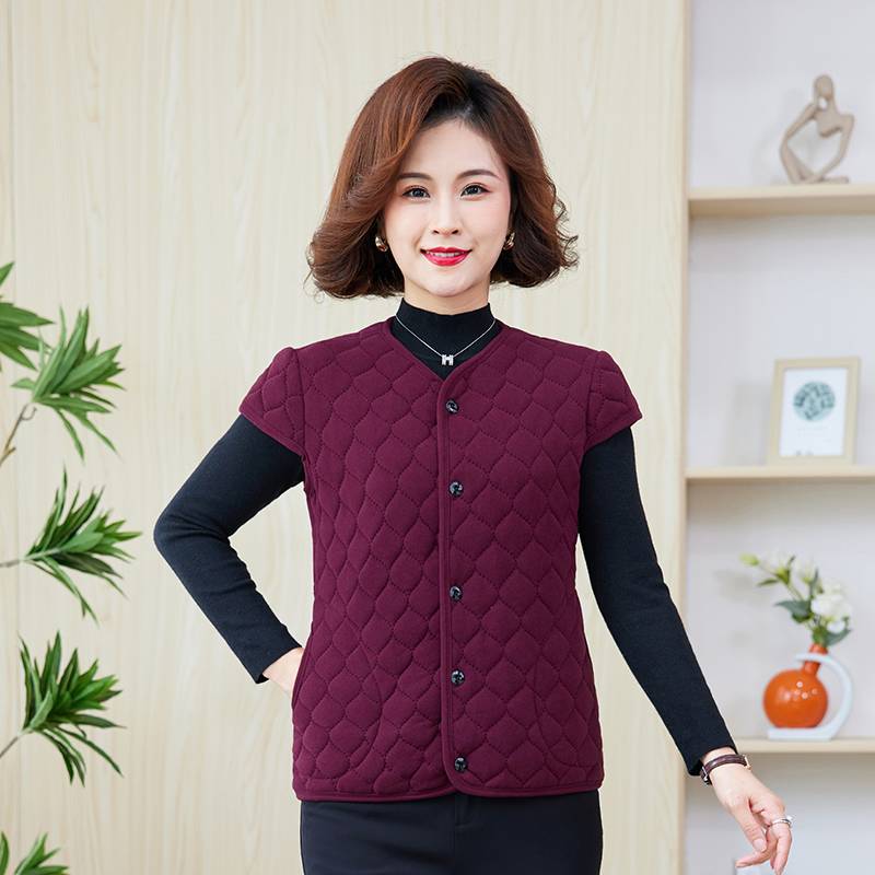 Women with sleeves to protect the vest, mother pretend to keep warm cotton clothes vest, shoulder, shoulder, shoulder, middle -aged and elderly camel ruffle horses clip female