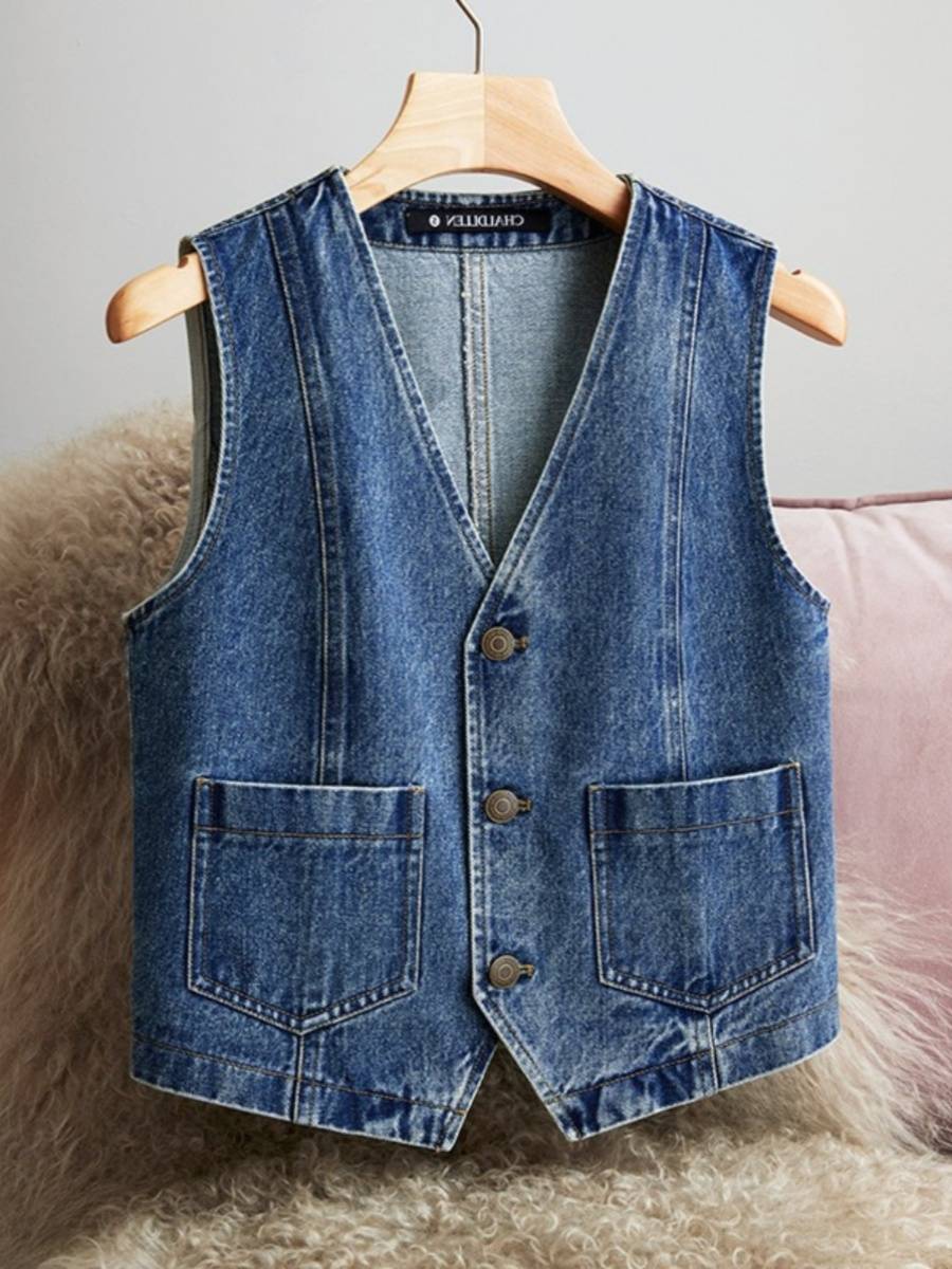 Clearance leaks the front -line big -name brother counter cutting label 2024 spring and summer new retro denim vest jacket top