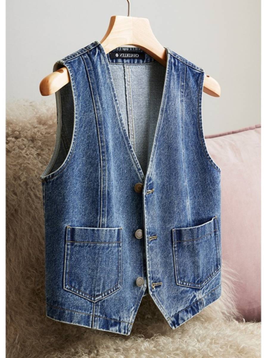 Clearance leaks the front -line big -name brother counter cutting label 2024 spring and summer new retro denim vest jacket top