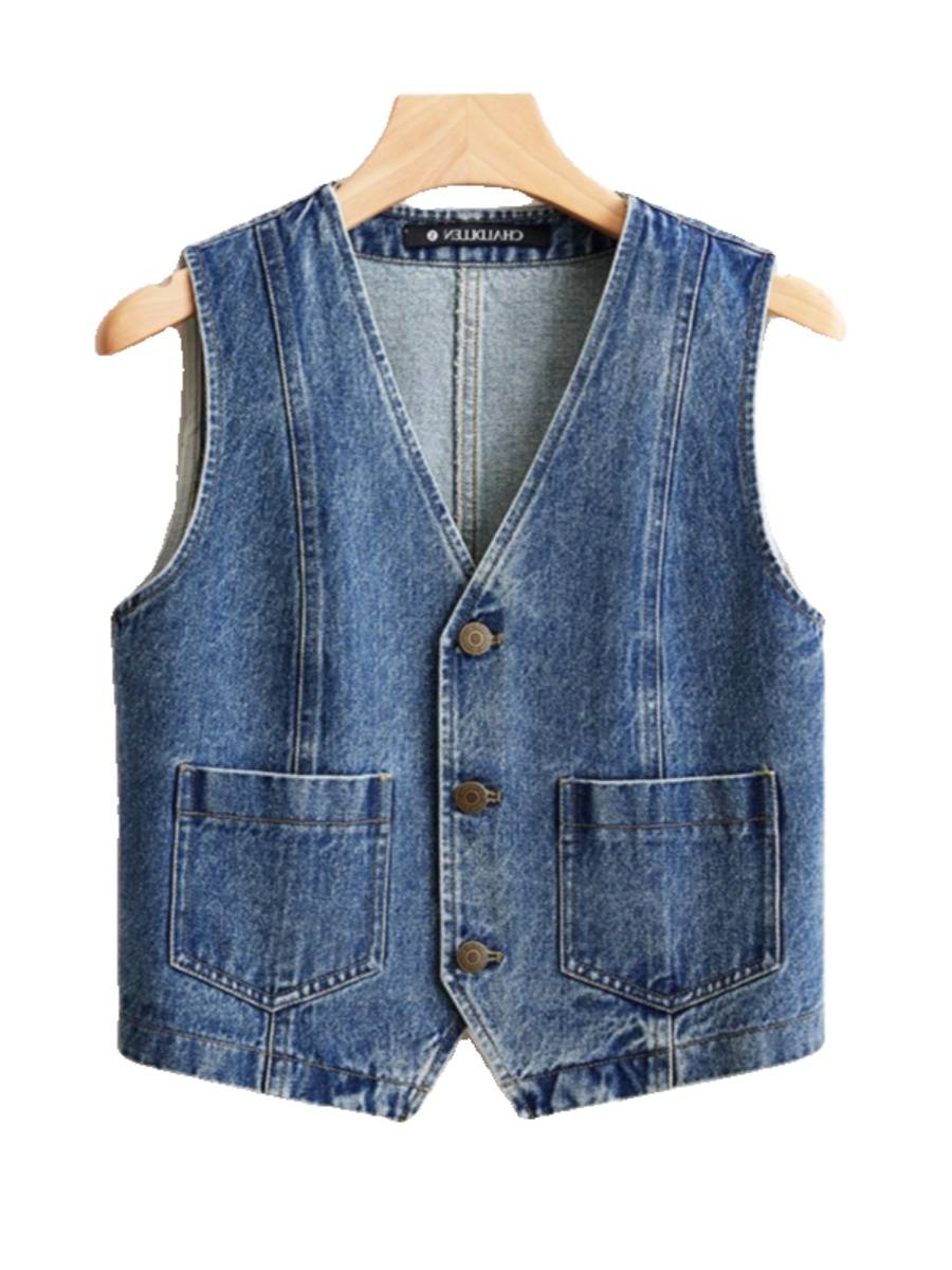 Clearance leaks the front -line big -name brother counter cutting label 2024 spring and summer new retro denim vest jacket top