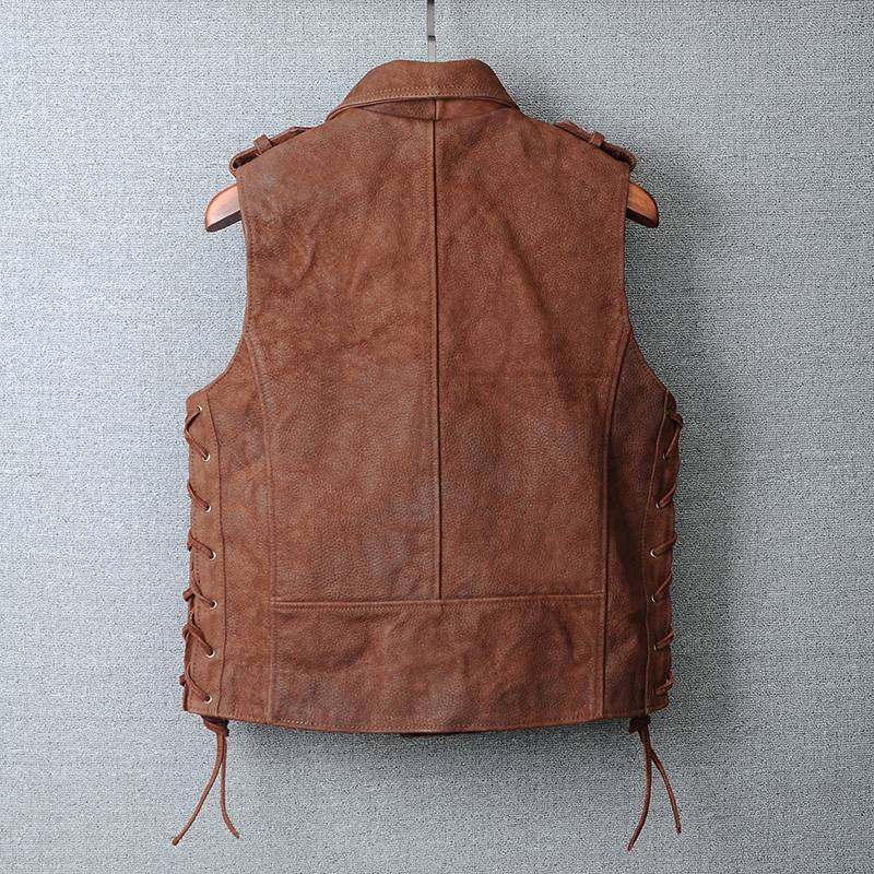 Special offer header cowhide men's Harley locomotive vest vest vest leather leather jacket sleeveless shoulders