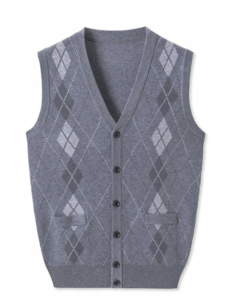 Hengyuan Xiangxiang Autumn and Winter Knit Pure Wool Vest Men's Cracca Dad Vest Middle Elderly Grandpa Grandpa Sweater
